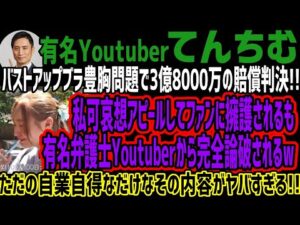 【てんちむ】バストアップブラ豊胸問題で3億8000万の賠償判決!!私可哀想アピールしてファンに擁護されるも有名弁護士Youtuberから完全論破されるwただの自業自得なだけなその内容がヤバすぎる!!