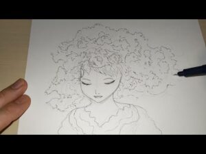 ペン画　バストアップイラストメイキング。#drawing
